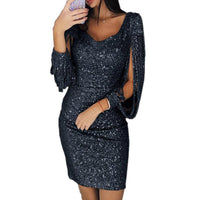 Sienna | Women's Sequin Tassel-Sleeve V-Neck Bodycon Cocktail Dress