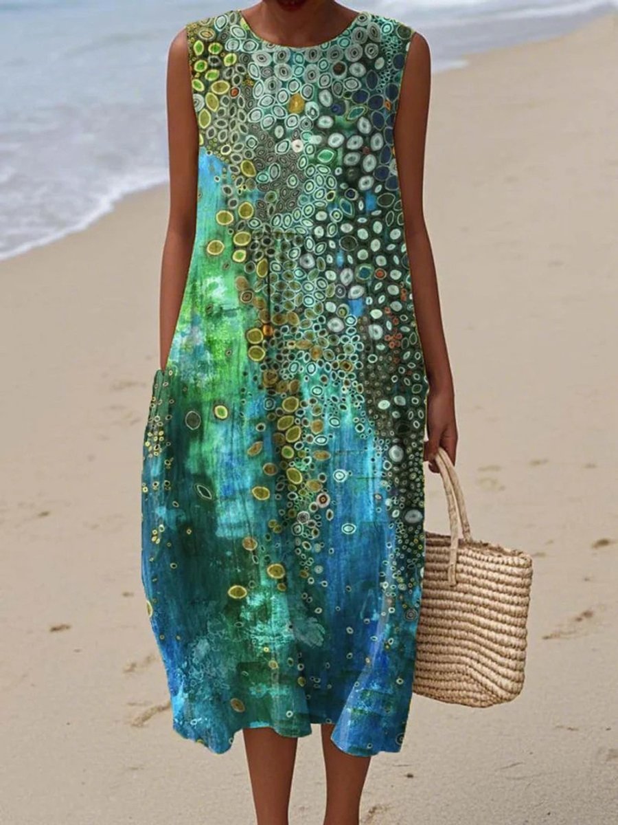 Sophie | Women's Sleeveless Abstract Print Relaxed Midi Dress