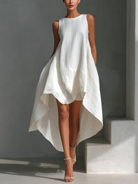 Harper | Women's Sleeveless Asymmetric Handkerchief-Hem Linen Midi Dress