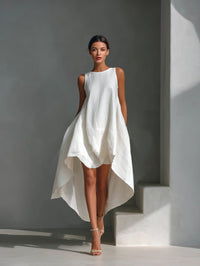 Harper | Women's Sleeveless Asymmetric Handkerchief-Hem Linen Midi Dress