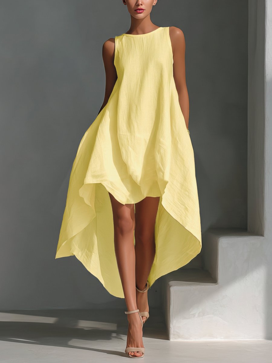 Harper | Women's Sleeveless Asymmetric Handkerchief-Hem Linen Midi Dress