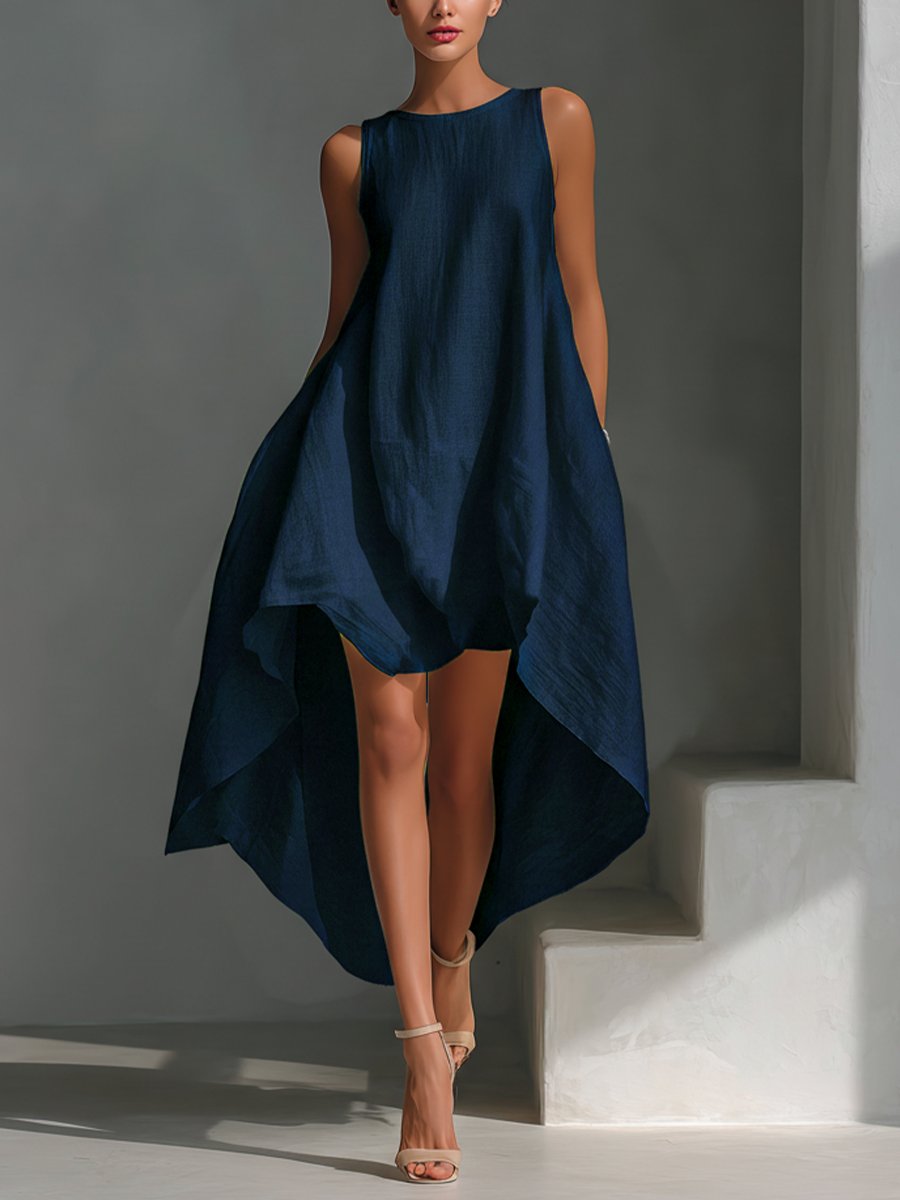 Harper | Women's Sleeveless Asymmetric Handkerchief-Hem Linen Midi Dress