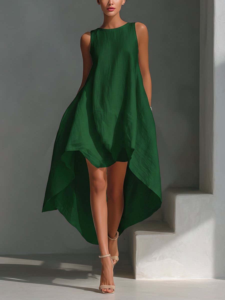 Harper | Women's Sleeveless Asymmetric Handkerchief-Hem Linen Midi Dress