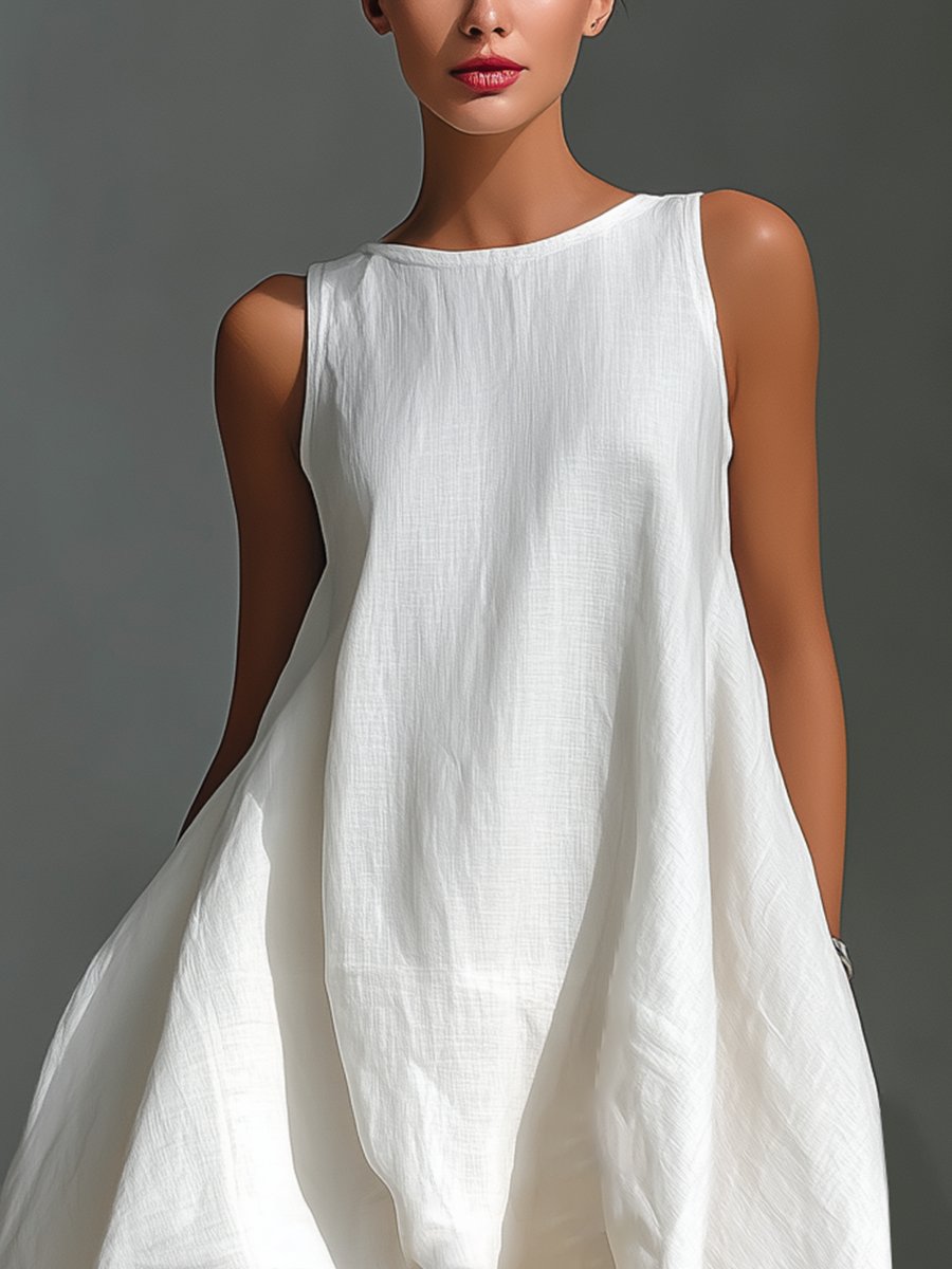 Harper | Women's Sleeveless Asymmetric Handkerchief-Hem Linen Midi Dress