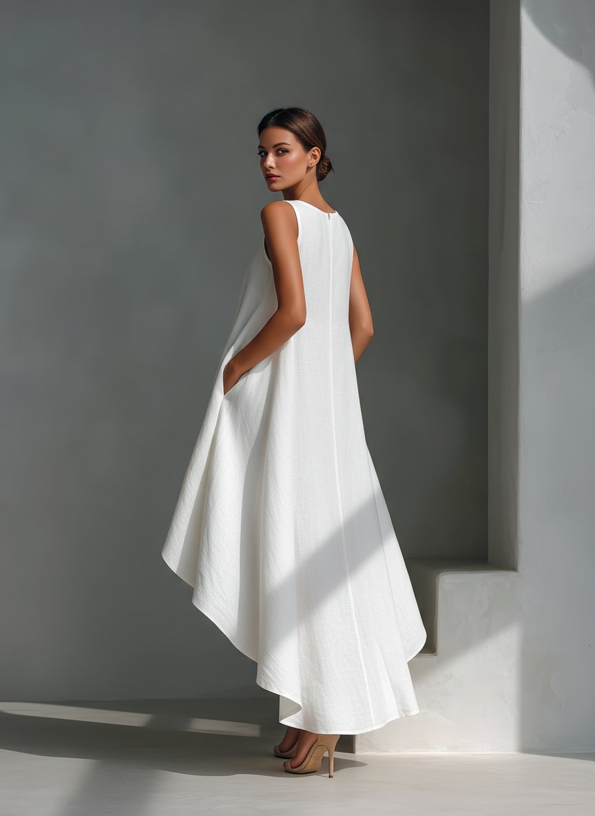 Harper | Women's Sleeveless Asymmetric Handkerchief-Hem Linen Midi Dress