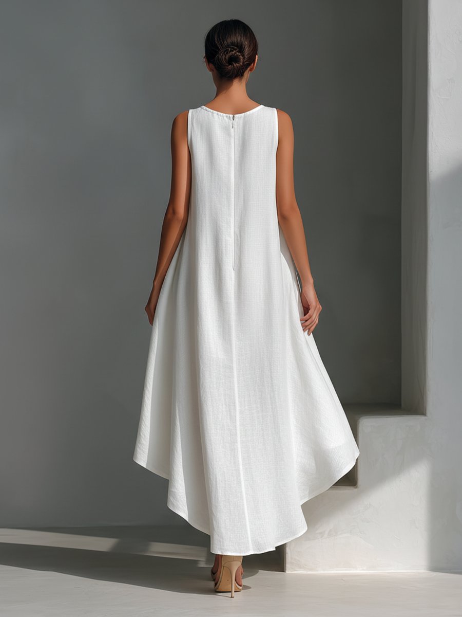 Harper | Women's Sleeveless Asymmetric Handkerchief-Hem Linen Midi Dress