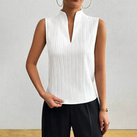 Phoebe | Women's Sleeveless Striped Stand-Collar V-Neck Blouse