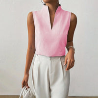 Phoebe | Women's Sleeveless Striped Stand-Collar V-Neck Blouse