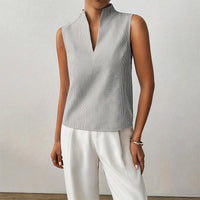 Phoebe | Women's Sleeveless Striped Stand-Collar V-Neck Blouse