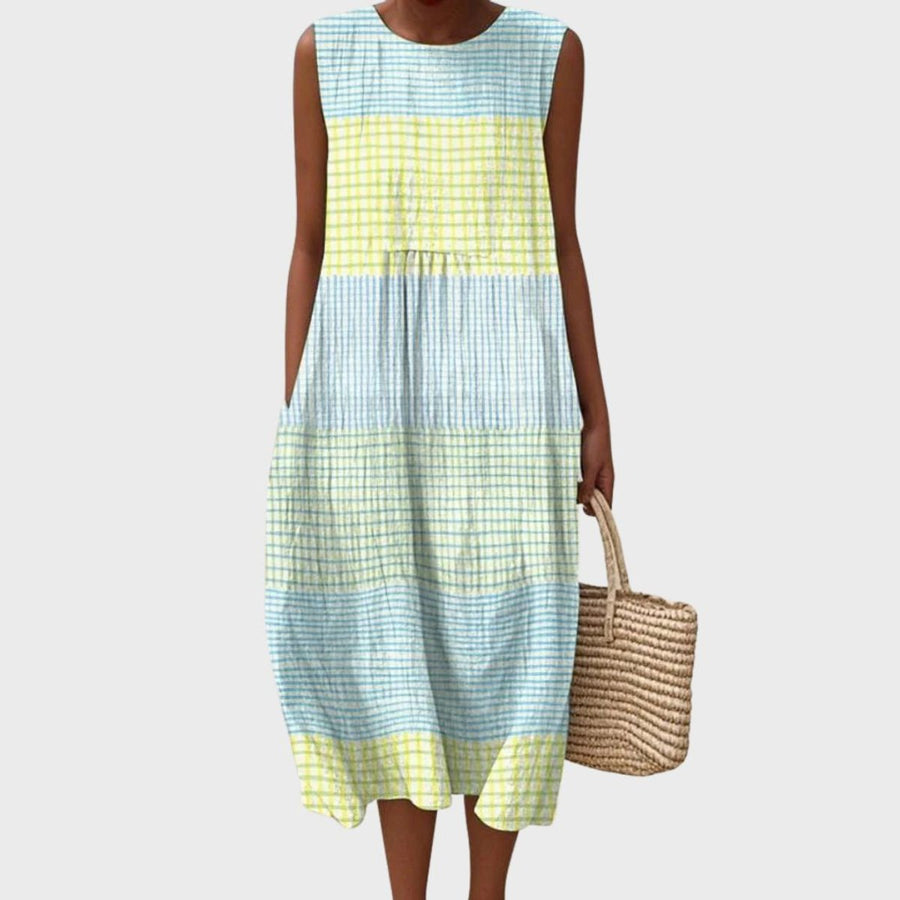 Isla | Women's Sleeveless Tiered Plaid Cotton Midi Dress