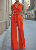 Grace | Women's Sleeveless Wide-Leg Button-Front Belted Jumpsuit