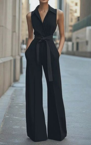 Grace | Women's Sleeveless Wide-Leg Button-Front Belted Jumpsuit