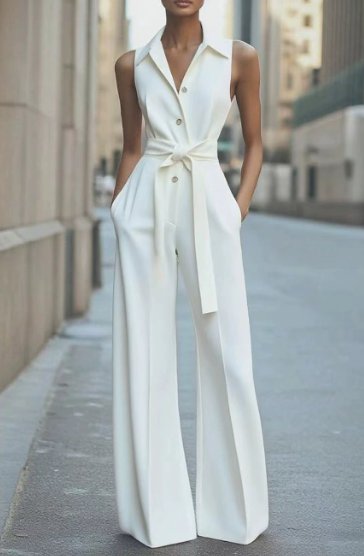 Grace | Women's Sleeveless Wide-Leg Button-Front Belted Jumpsuit
