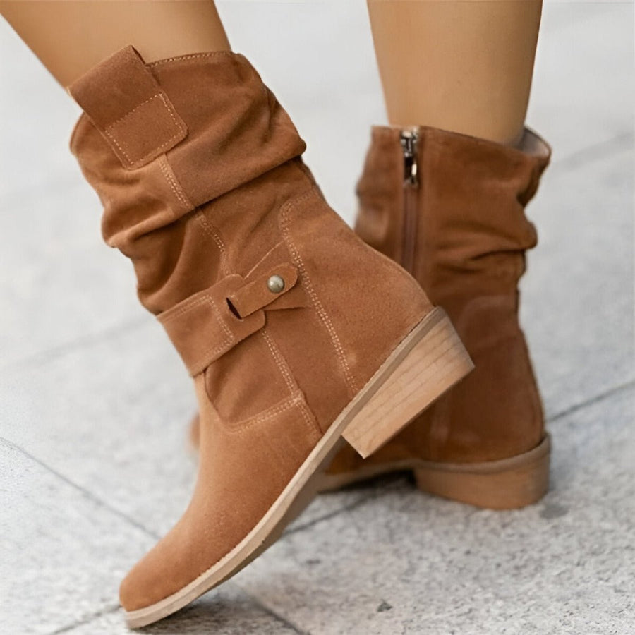 Sienna | Women's Slouchy Suede Mid-Calf Knee High Boots Block Heel