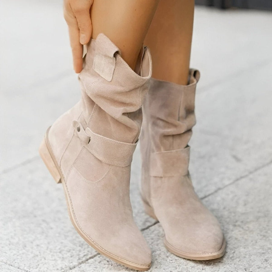 Sienna | Women's Slouchy Suede Mid-Calf Knee High Boots Block Heel