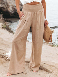 Isabella | Women's Smocked High-Waist Wide-Leg Linen Pants