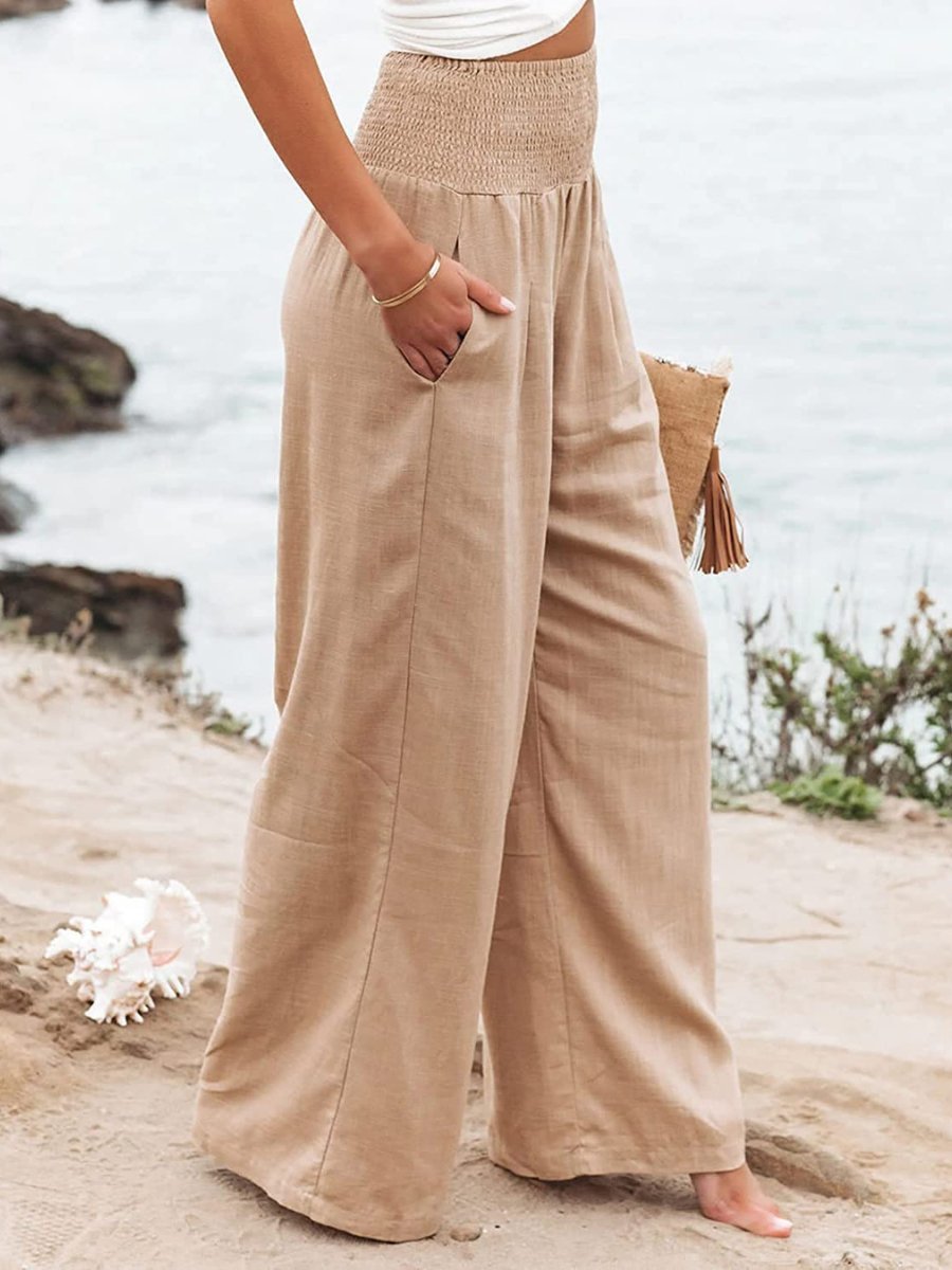 Isabella | Women's Smocked High-Waist Wide-Leg Linen Pants