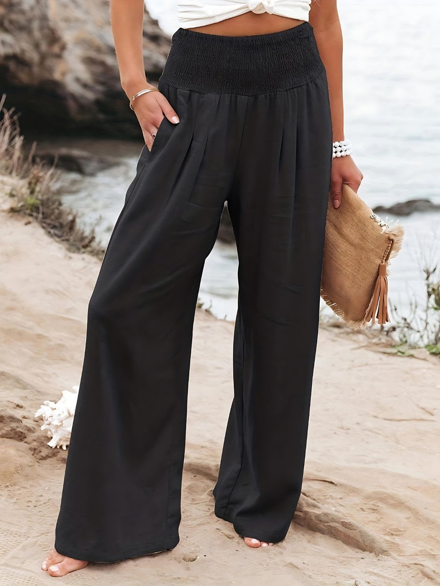 Isabella | Women's Smocked High-Waist Wide-Leg Linen Pants
