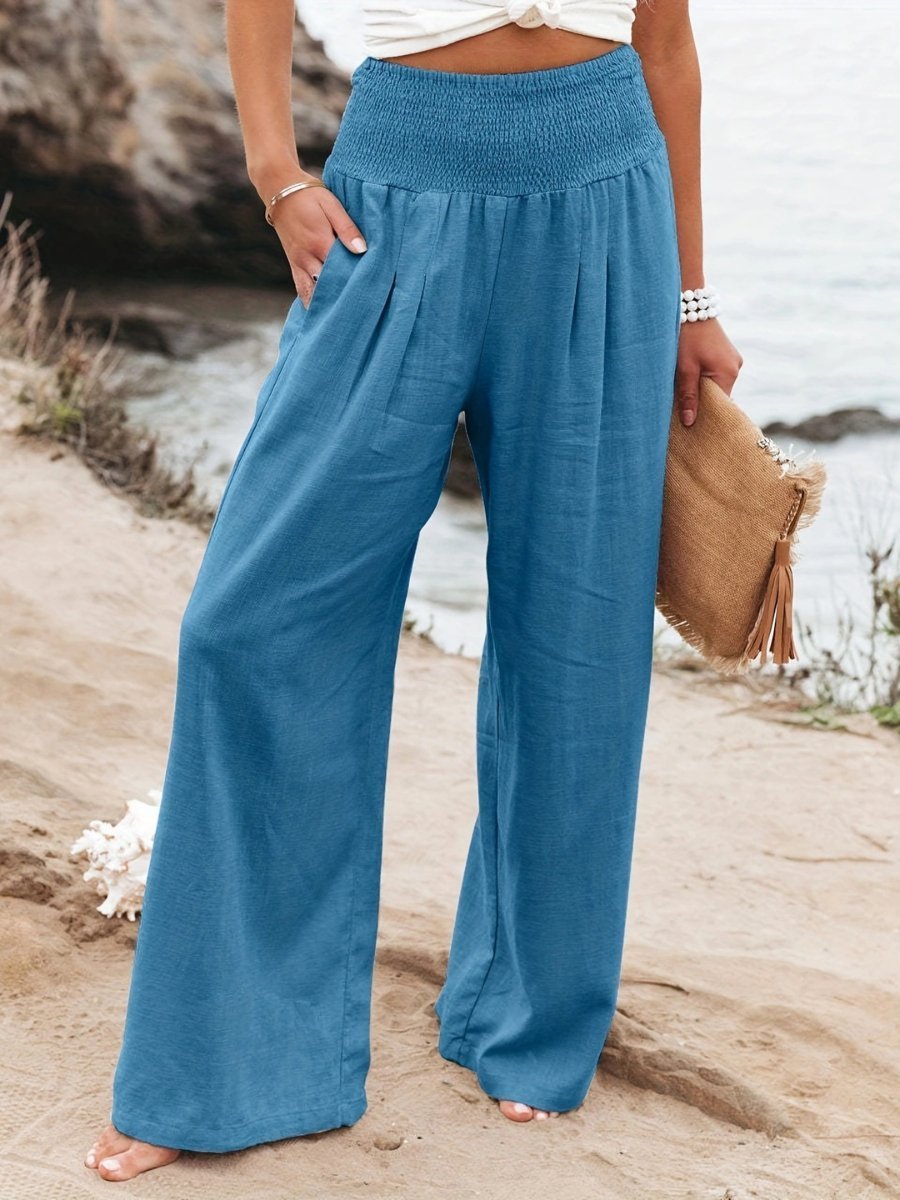 Isabella | Women's Smocked High-Waist Wide-Leg Linen Pants