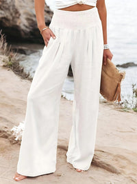Isabella | Women's Smocked High-Waist Wide-Leg Linen Pants