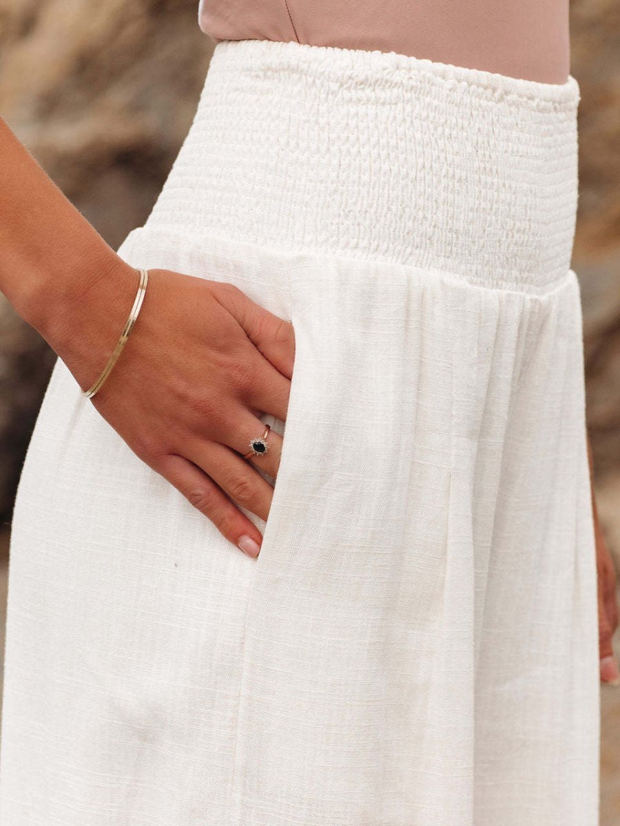Isabella | Women's Smocked High-Waist Wide-Leg Linen Pants