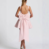 Isla | Women's Square-Neck Flared Mini Cocktail Dress Oversized Bow Back