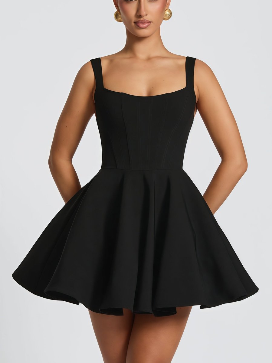 Isla | Women's Square-Neck Flared Mini Cocktail Dress Oversized Bow Back