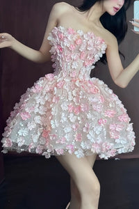 Camila | Women's Strapless 3D Floral Embellished Mini Cocktail Dress