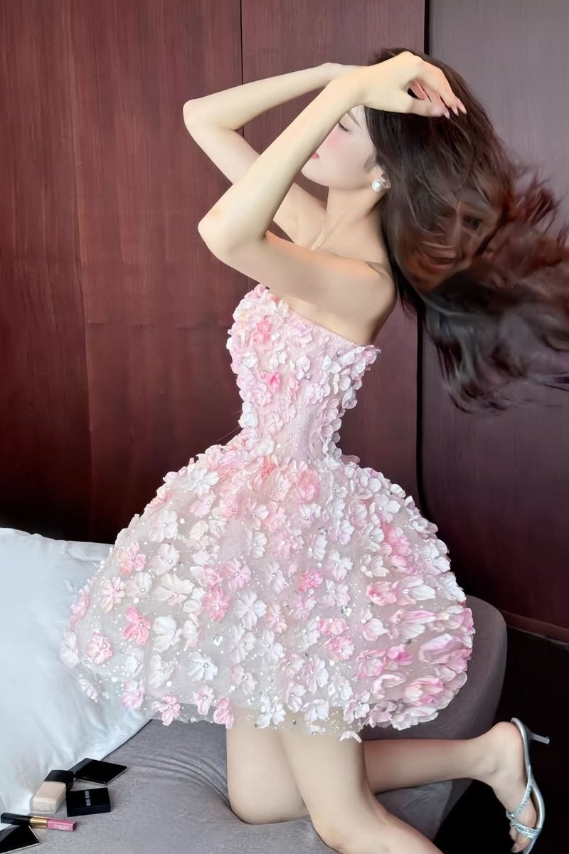 Camila | Women's Strapless 3D Floral Embellished Mini Cocktail Dress