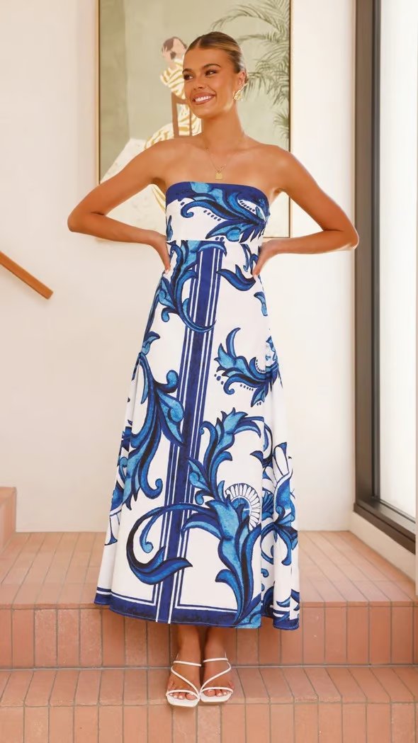 Charlotte | Women's Strapless Baroque-Print Maxi Tube Dress