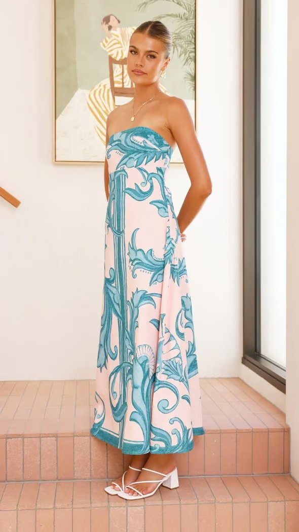 Charlotte | Women's Strapless Baroque-Print Maxi Tube Dress