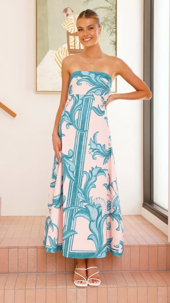 Charlotte | Women's Strapless Baroque-Print Maxi Tube Dress