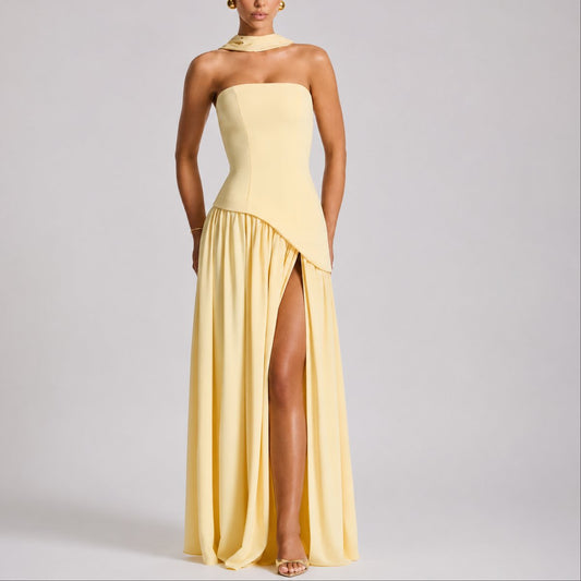 Phoebe | Women's Strapless Open-Back Split-Skirt Fall Wedding Guest Maxi Dress