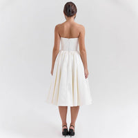 Amelia | Women's Strapless Satin Corset Midi Cocktail Dress Pleated Skirt