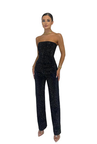 Women's Strapless Sparkle Top and Straight-Leg Trousers Set