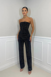 Women's Strapless Sparkle Top and Straight-Leg Trousers Set