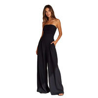 Women's Strapless Wide-Leg Jumpsuit with Pleated Waist and Side Pockets