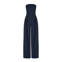 Women's Strapless Wide-Leg Jumpsuit with Pleated Waist and Side Pockets