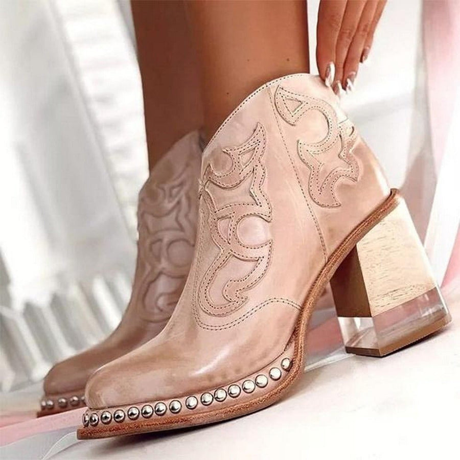 Phoebe | Women's Studded Block Heel Western Ankle Boots