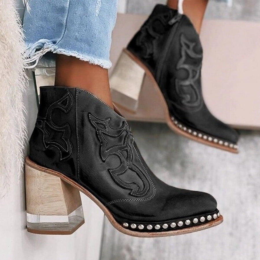 Phoebe | Women's Studded Block Heel Western Ankle Boots