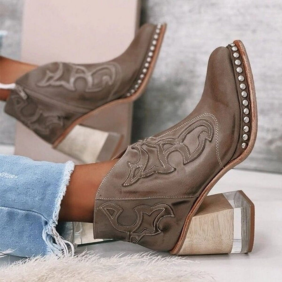 Phoebe | Women's Studded Block Heel Western Ankle Boots