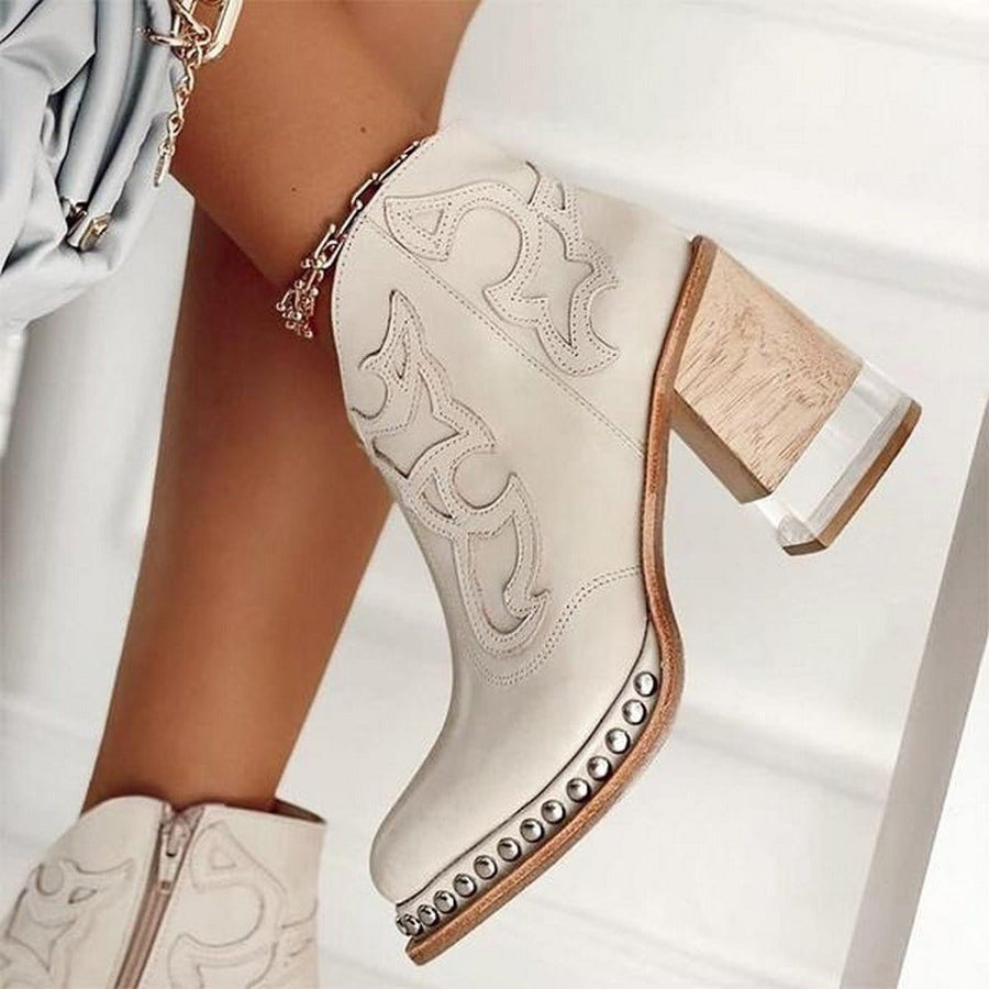 Phoebe | Women's Studded Block Heel Western Ankle Boots