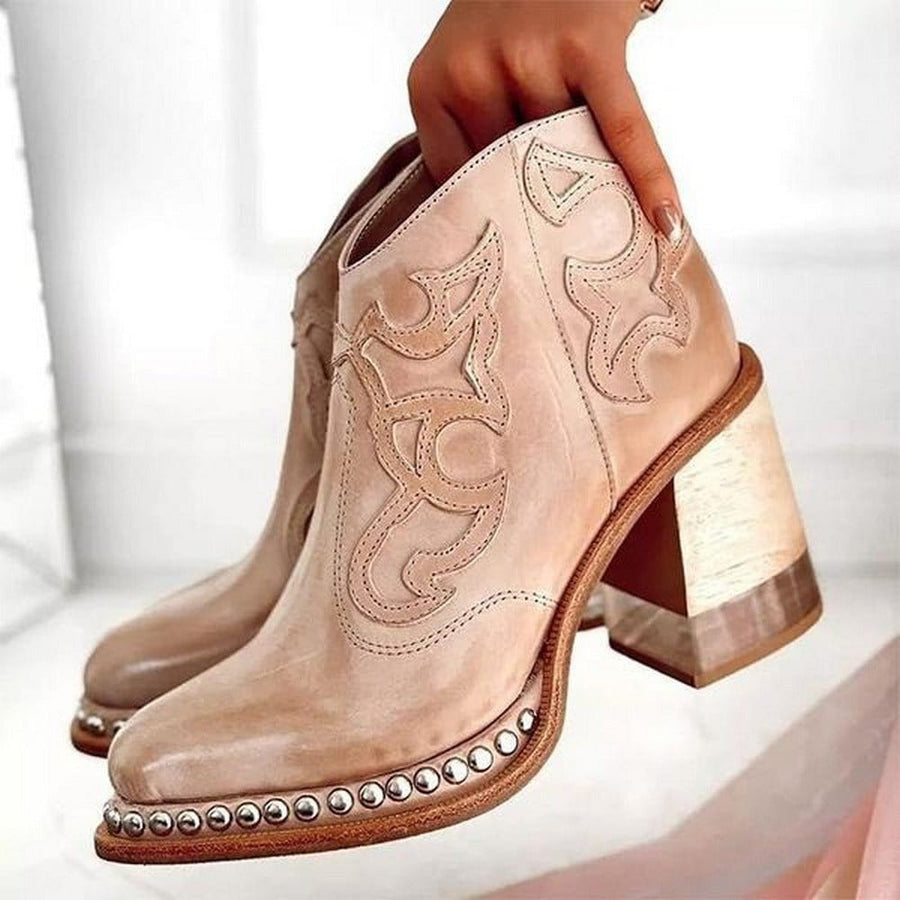 Phoebe | Women's Studded Block Heel Western Ankle Boots