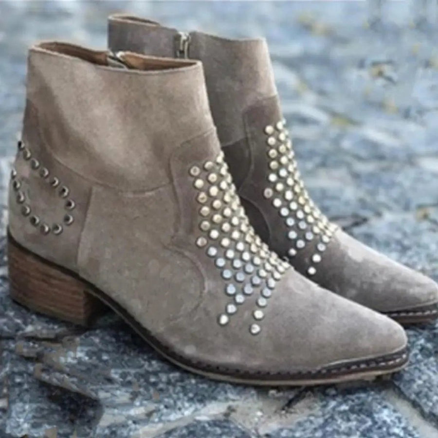 Olivia | Women's Studded Suede Pointed-Toe Block-Heel Ankle Boots