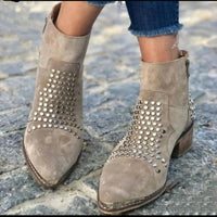 Olivia | Women's Studded Suede Pointed-Toe Block-Heel Ankle Boots