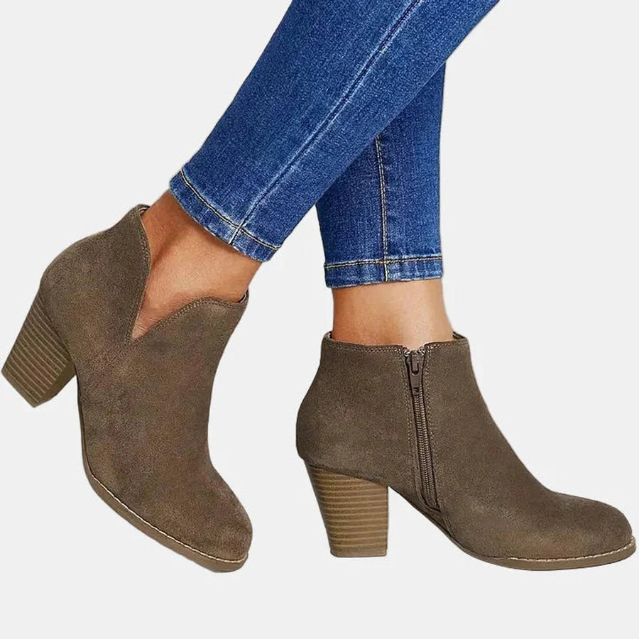 Aria | Women's Suede Block-Heel Side-Zip Ankle Boots