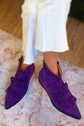 Grace | Women's Suede Pointed-Toe Tassel Fringe Slip-On Ankle Boots
