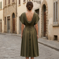 KAIA | V NECK MIDI DRESS