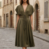 KAIA | V NECK MIDI DRESS