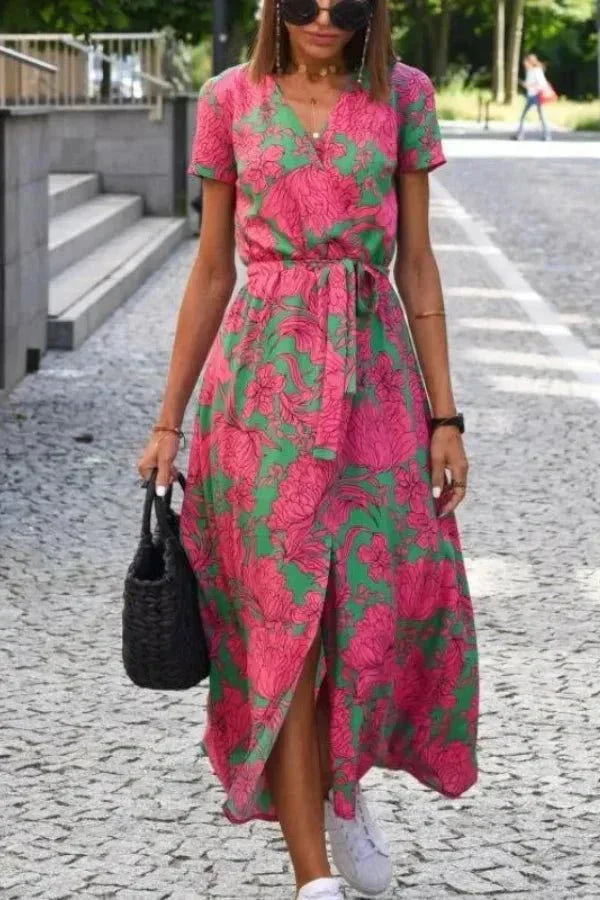 Genevieve | Wrap Midi Dress in Pink